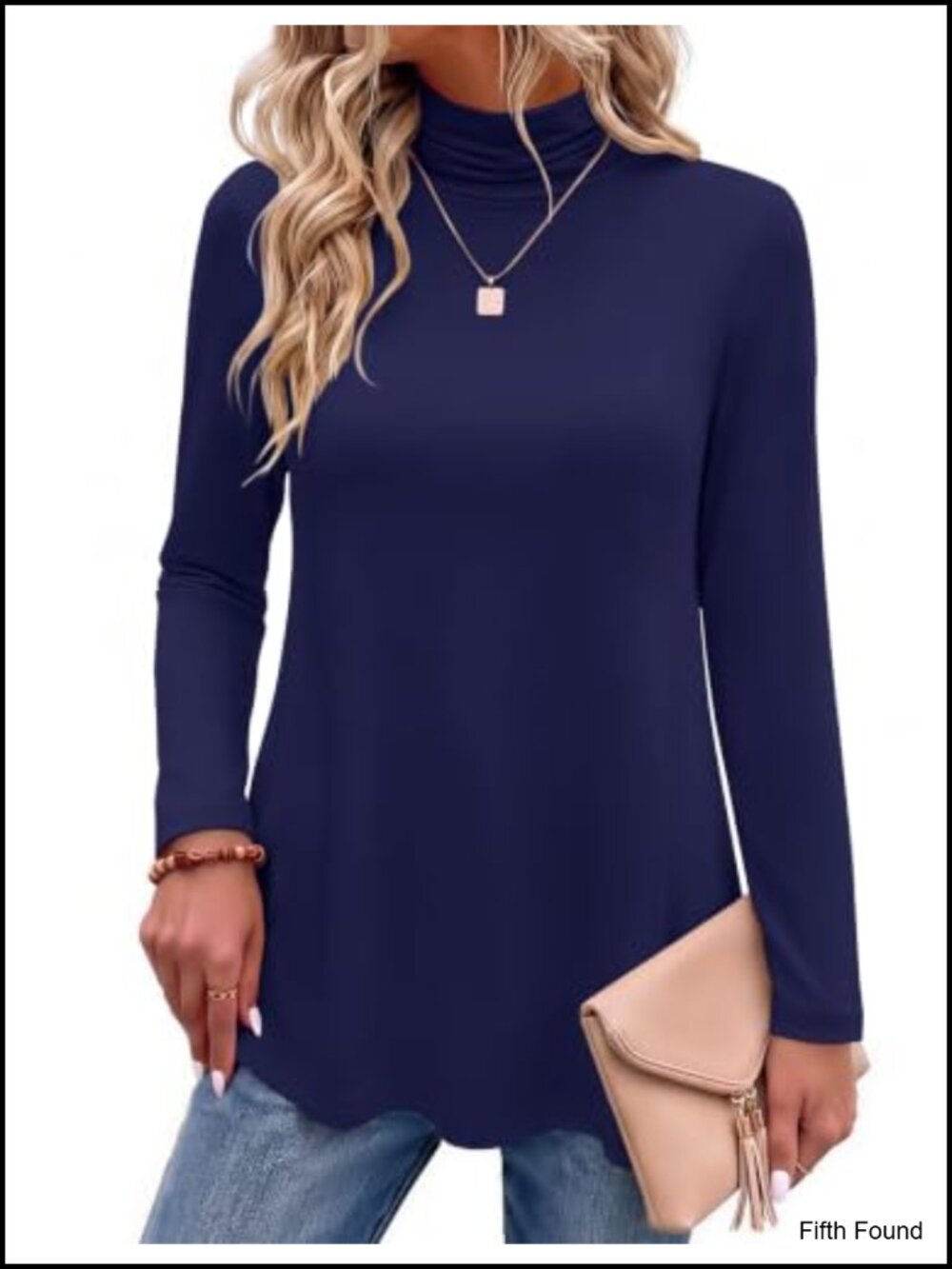 Women's Long Sleeve Turtleneck Tunic Top Stretchy Casual Slimming